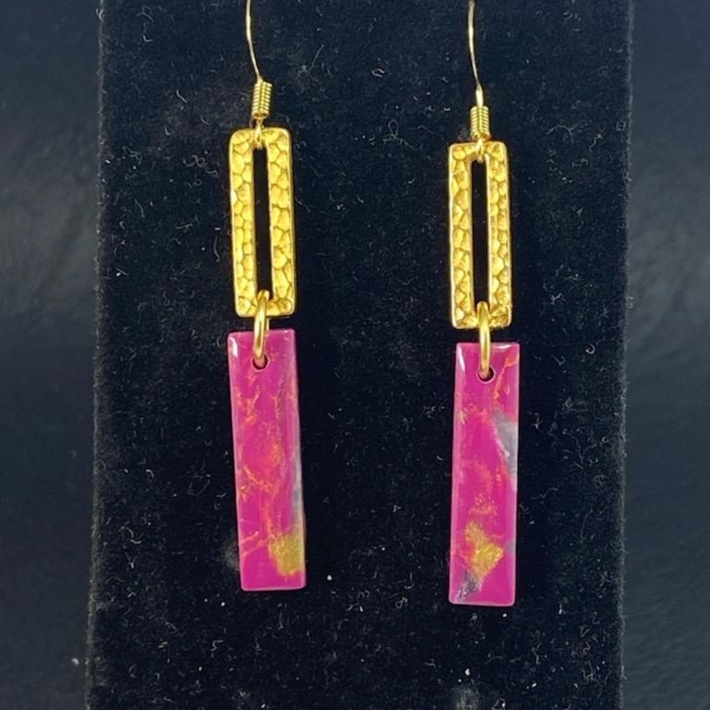 Gold and Magenta Makumegani Polymer Earrings
